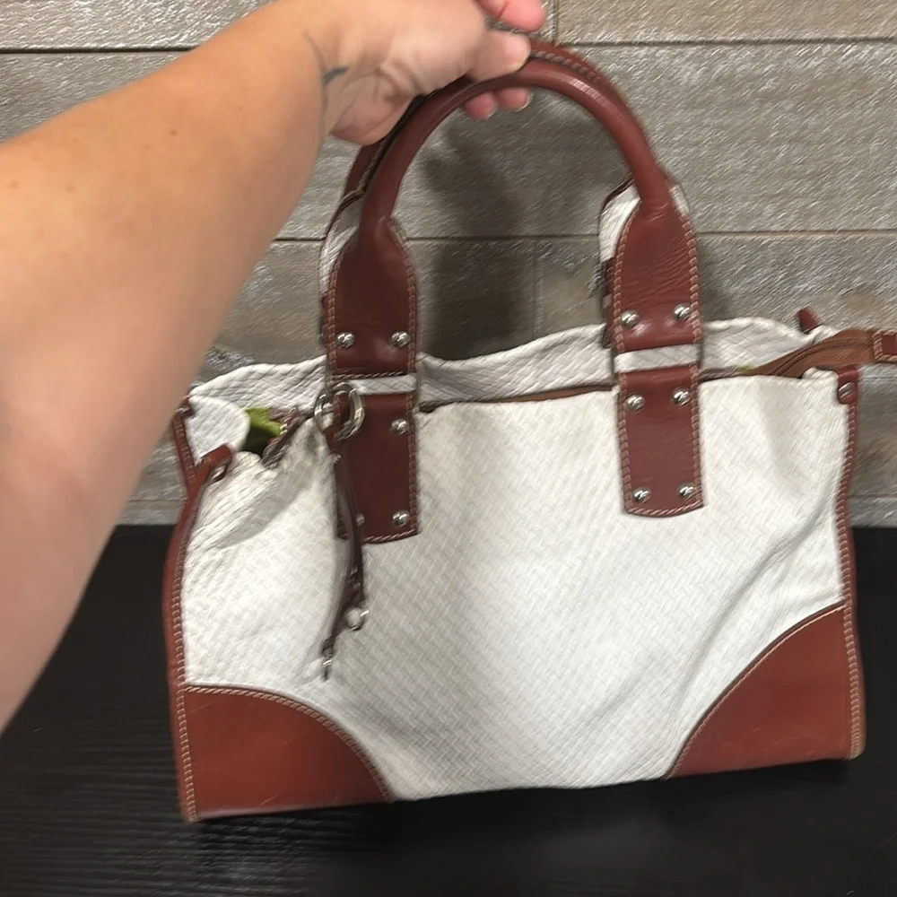 CLAUDIA Firenze genuine leather white and brown made in Italy shoulder bag